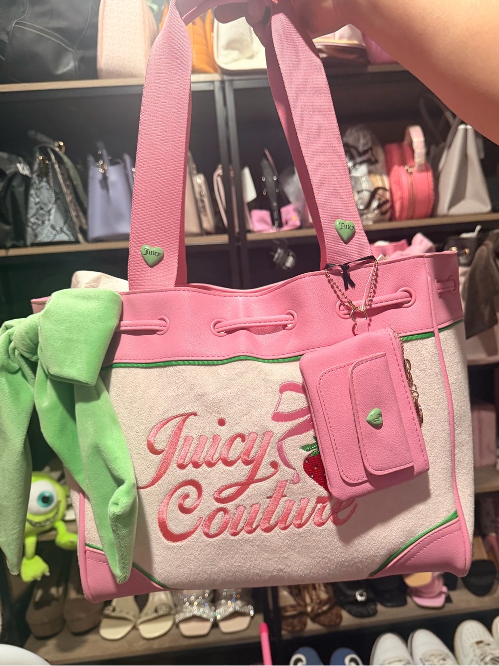 Juicy Couture Pink, Cream and Green Tote with Card Pouch